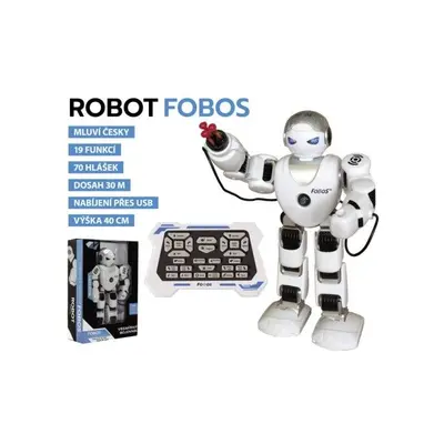 Robot RC FOBOS plast interaktivní chodící 40cm česky mluvící na baterie s USB v krabici 31x45x13