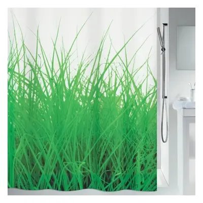 Spirella sprchový závěs GRASS, motiv tráva, bílý, 180 x 200 cm, polyester