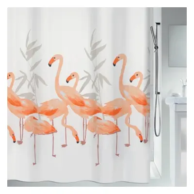 Spirella sprchový závěs FLAMINGO, motiv plameňáků, bílý, 180 x 180 cm, polyester