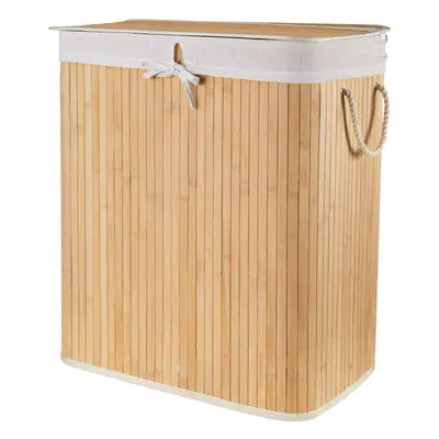 Bambusový koš na prádlo s víkem Compactor Bamboo XXL 105 L - 2dílný, přírodní,52 x 32 x 63