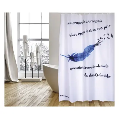 MSV sprchový závěs PLUMA, motiv pírko, bílý, 180 x 200 cm, polyester, s kroužky