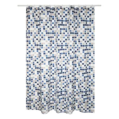 MSV sprchový závěs MOSAIKO, motiv čtverců, bílo-modrý, 180 x 200 cm, polyester