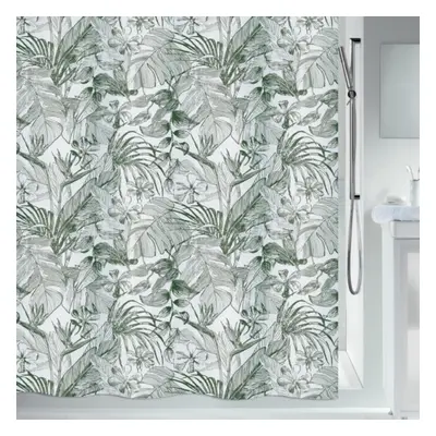 Spirella sprchový závěs TROPIC, tropický motiv, bílý, 180 x 200 cm, polyester