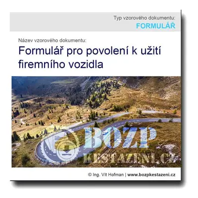 Formulář pro povolení k užití vozidla