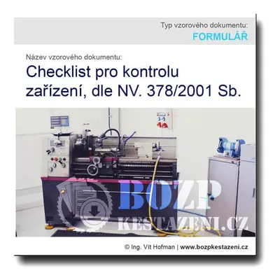 Checklist pro kontrolu zařízení, dle NV. č. 378/2001 Sb.