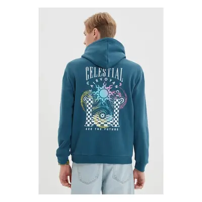 Trendyol Indigo Regular/Real Fit Hooded Printed Back Sweatshirt 65052683