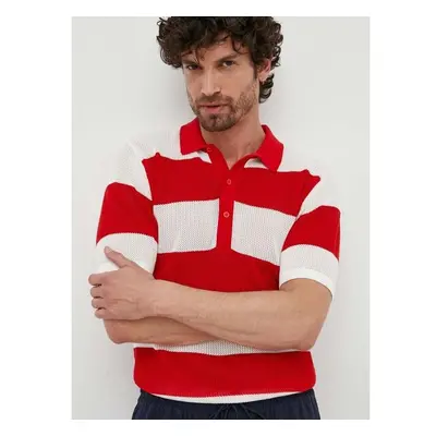 Bavlněné polo tričko United Colors of Benetton červená barva 83071689