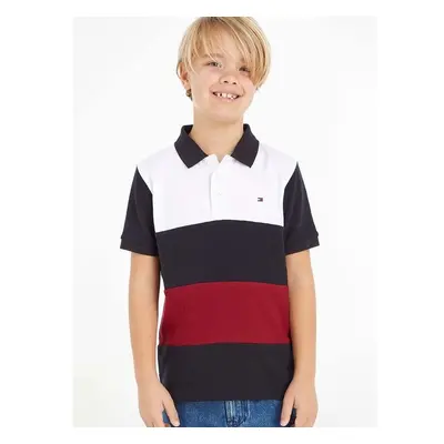 Dětská bavlněná polokošile Tommy Hilfiger tmavomodrá barva 82750980