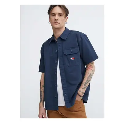 Bavlněná košile Tommy Jeans tmavomodrá barva, relaxed, s klasickým 91408263