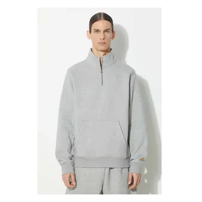 Mikina Carhartt WIP Chase Neck Zip Sweat pánská, šedá barva, melanžová 91607141