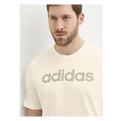 Bavlněné tričko adidas béžová barva, s potiskem, IS1345 95002084