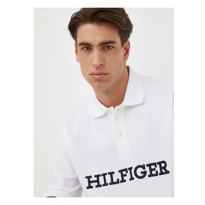 Bavlněné polo tričko Tommy Hilfiger bílá barva, s aplikací 82750982