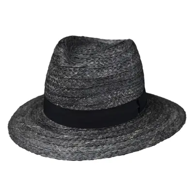 Slaměný šedý (žíhaný) klobouk fedora z pletené slámy - Traveller 69030290