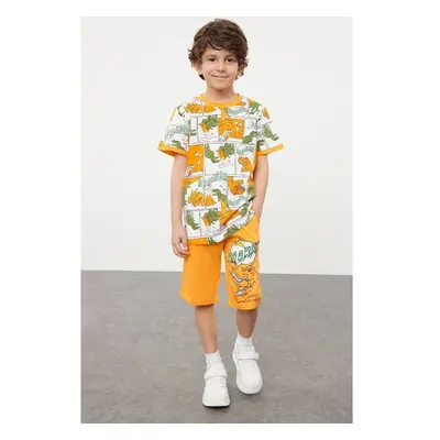 Trendyol Orange Boy Dinosaur Patterned T-shirt-Shorts Knitted Bottom 93612742