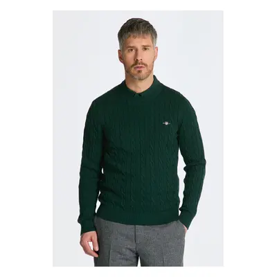 SVETR GANT COTTON CABLE C-NECK TARTAN GREEN 84606112