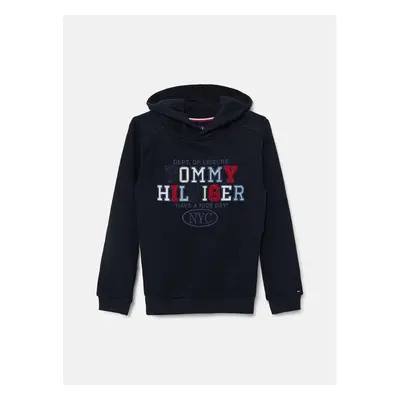 Dětská mikina Tommy Hilfiger tmavomodrá barva, s kapucí, s aplikací, 95430557