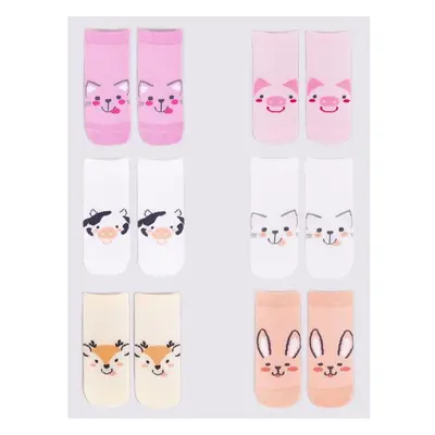 Yoclub Kidss Girls Ankle Thin Cotton Socks Patterns Colours 6-Pack SKS 81658442