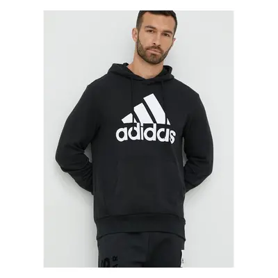 Bavlněná mikina adidas pánská, černá barva, s kapucí, s potiskem, 76712910