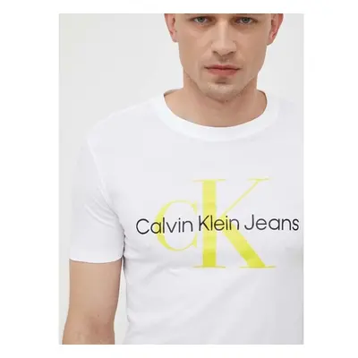 Bavlněné tričko Calvin Klein Jeans bílá barva, s potiskem, J30J320806 81509655