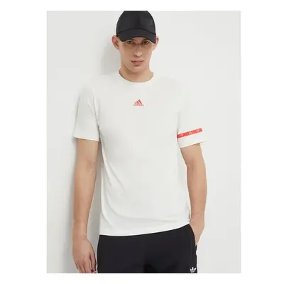 Bavlněné tričko adidas béžová barva, IS2870 89271391