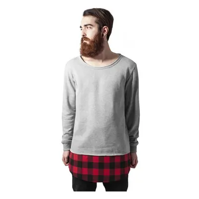 URBAN CLASSICS Long Flanell Bottom Open Edge Crewneck - gry/blk/red 71843345