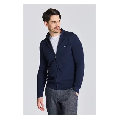 SVETR GANT COTTON PIQUE ZIP CARDIGAN EVENING BLUE 76936218