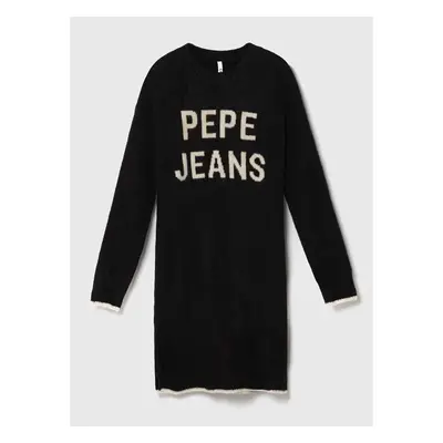 Dětské šaty s příměsí vlny Pepe Jeans černá barva, mini, oversize 85754609