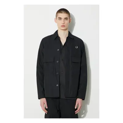 Bunda Fred Perry Utility Overshirt pánská, černá barva, přechodná, 89851549