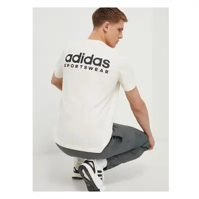 Bavlněné tričko adidas béžová barva, s potiskem, IX4454 90099228