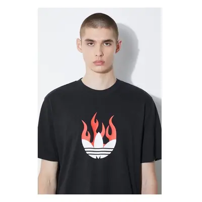 Bavlněné tričko adidas Originals Flames černá barva, s potiskem, 91586347