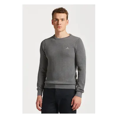 SVETR GANT COTTON PIQUE C-NECK DARK GREY MELANGE 76936209