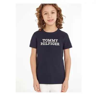 Dětské bavlněné tričko Tommy Hilfiger tmavomodrá barva, s potiskem 85276481