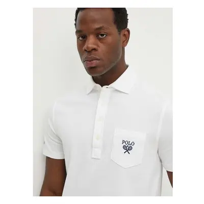 Bavlněné polo tričko Polo Ralph Lauren bílá barva, s aplikací, 93408893