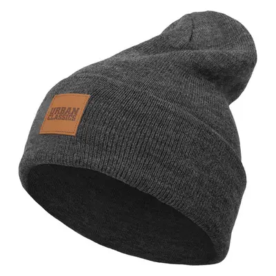 Čepice Urban Classics Leatherpatch Long Beanie - charcoal 75660228