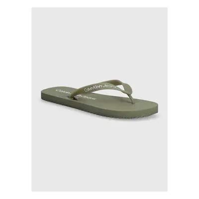 Žabky Calvin Klein Jeans BEACH SANDAL GLOSSY pánské, zelená barva, 90893157