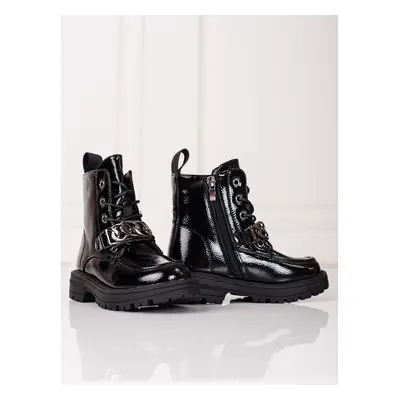 Lace-up girl ankle boots black Shelvt 91359685