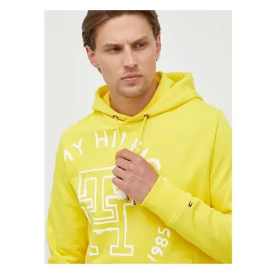 Bavlněná mikina Tommy Hilfiger pánská, žlutá barva, s kapucí, s 81509612