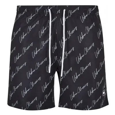 URBAN CLASSICS Pattern Swim Shorts - blackscriptlogo 83972510