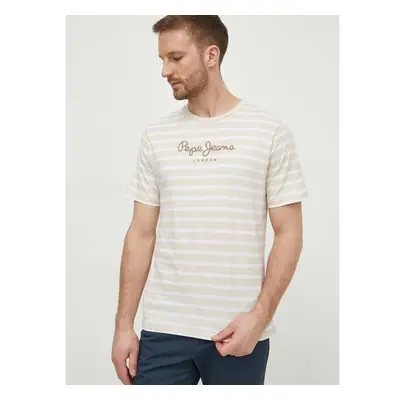 Bavlněné tričko Pepe Jeans STRIPED EGGO béžová barva, PM509407 90099852