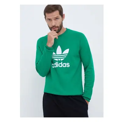 Bavlněná mikina adidas Originals pánská, zelená barva, s potiskem 84682110