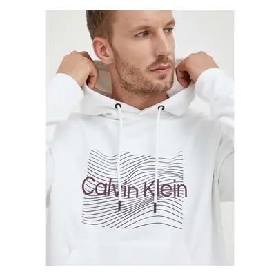 Bavlněná mikina Calvin Klein pánská, bílá barva, s kapucí, s potiskem 85451826