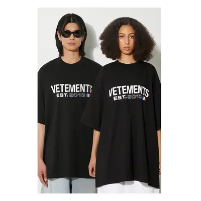 Bavlněné tričko VETEMENTS Flag Logo T-Shirt černá barva, s potiskem, 92988480