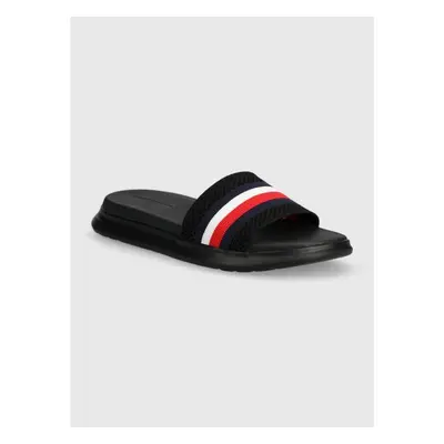 Pantofle Tommy Hilfiger DUAL DENSITY RWB KNIT POOL SLIDE pánské, černá 92706325