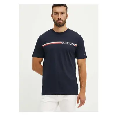 Bavlněné tričko Tommy Hilfiger tmavomodrá barva, s potiskem, 95201392