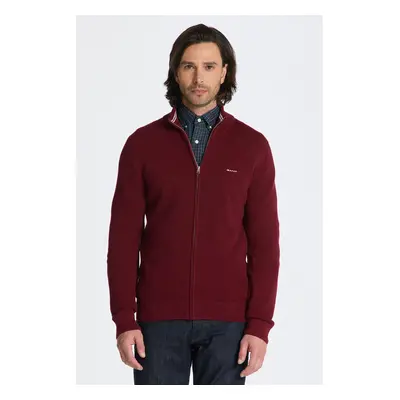 SVETR GANT COTTON PIQUE ZIP CARDIGAN PLUMPED RED 84735163