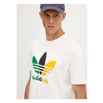 Bavlněné tričko adidas Originals béžová barva, s potiskem, IX6716 95178236