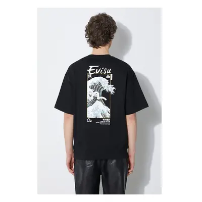 Bavlněné tričko Evisu Evisu & Wave Print SS Sweatshirt černá barva, s 92094608