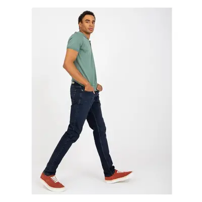 Fashionhunters Tmavě modré pánské džínové kalhoty slim fit 74006816