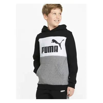 Dětská mikina Puma černá barva, s kapucí, vzorovaná 74914682