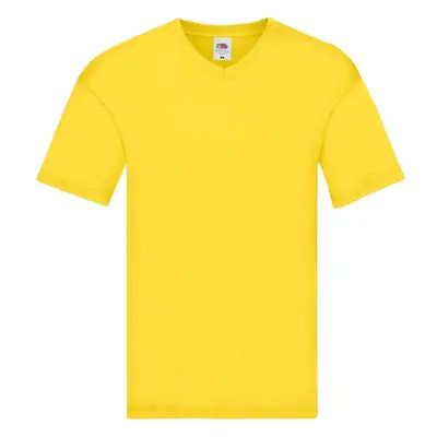 Original V-neck Fruit of the Loom Mens Yellow T-shirt 86042113